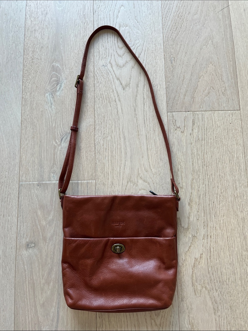 Leather Turn-Lock Crossbody Bag in Rustic Brown